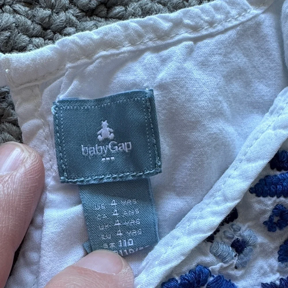 GAP White Tank Top with Navy and Light Blue Floral Embroidery